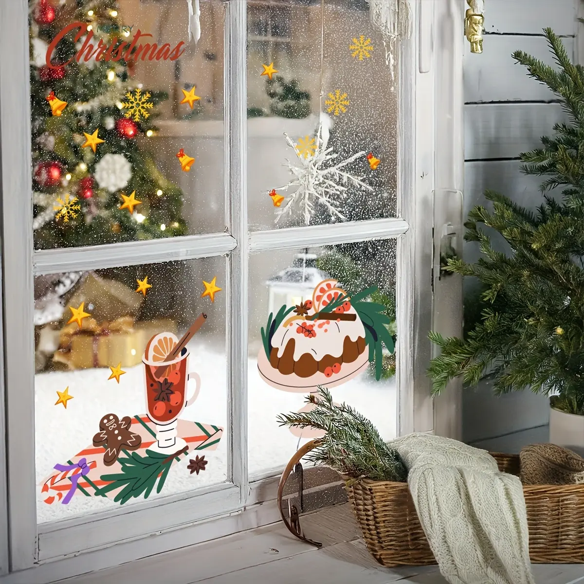 A set (30*30cm*2pcs) of Christmas juice gingerbread man window stickers, double-sided visible static glass stickers, 2D flat decals, multi-scene window stickers C20101