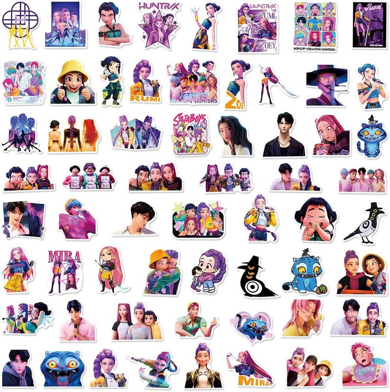 56PCS Demon Movie Hunters Stickers for Water Bottle Laptop, Korean Idol Cool Sticker Waterproof Vinyl Decal for Teen Kids Adult Skateboard Phone Guitar Travel Case Bike Party Decor