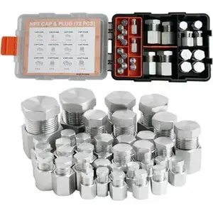 72 count Hydraulic Hose Caps and Plugs Kit, NPT Cap and Plug Assortment Kit, Heavy Duty Seal Adapter Kit with Precision Threads, Steel Flare Fitting Set, Dash Sizes 2 4 6 8 12 16