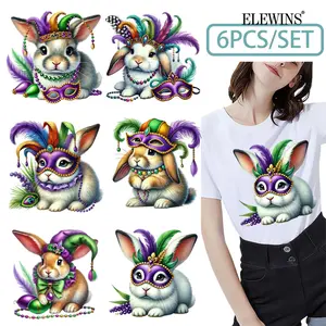 6 Sheets Carnival Rabbit Heat Transfer Vinyl HTV Iron on Patches for Tshirts Jeans Backpacks DIY Craft Decals for Kids Adults