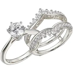 Wuziwen Moissanite Wedding Ring Set for Women Vintage Ring Enhancer for Engagement Rings D Color VVS1 White Gold Plated Silver Size 5-10
