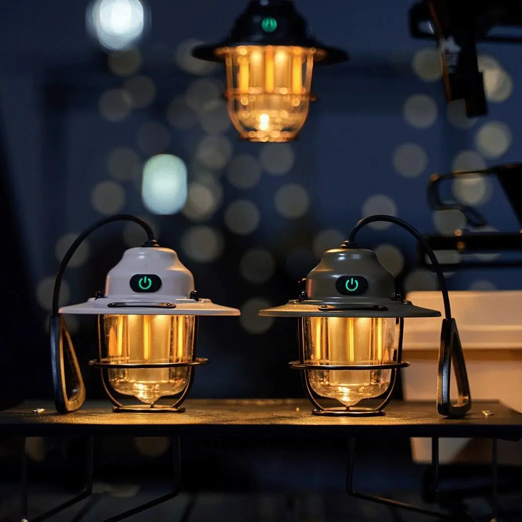 Retro Camping Small Pendant Light - Tungsten & SMD White 10-100LM, IPX4 Waterproof, 9-80 Hours Battery Life, Breathing Function, Stepless Dimming for Camping & Restoration