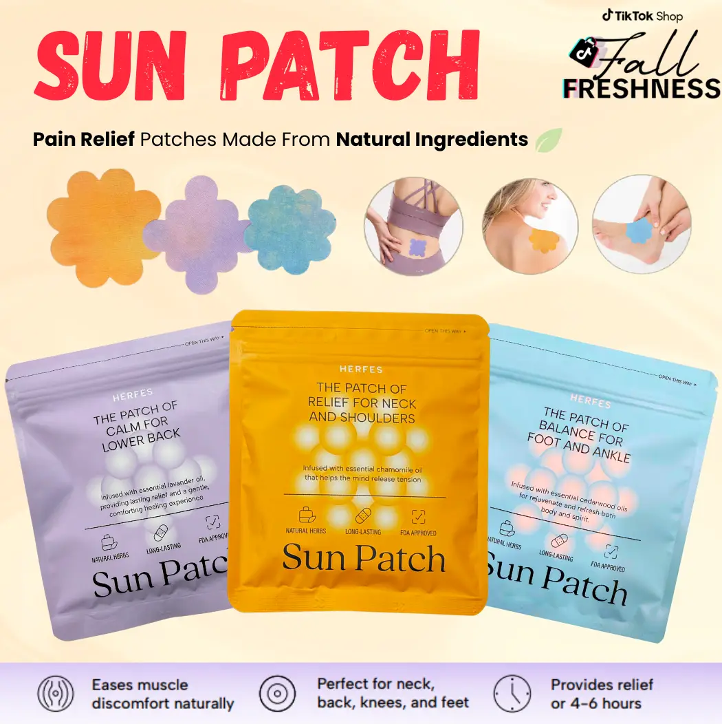 Sun Patch Natural Pain Relief Patches | Unique Scents like Lavender, Daily muscle comfort, Natural Ingredients, Vegan, Long-Lasting Relief, 1 Month Su