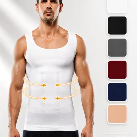 Men's Seamless Compression Tank Top, Sleeveless Slim Fit Body-Shaping Undershirt, Compression Shapewear Vest, Breathable Stretch Vest for Workout and Daily Wear, Shapewear Garment