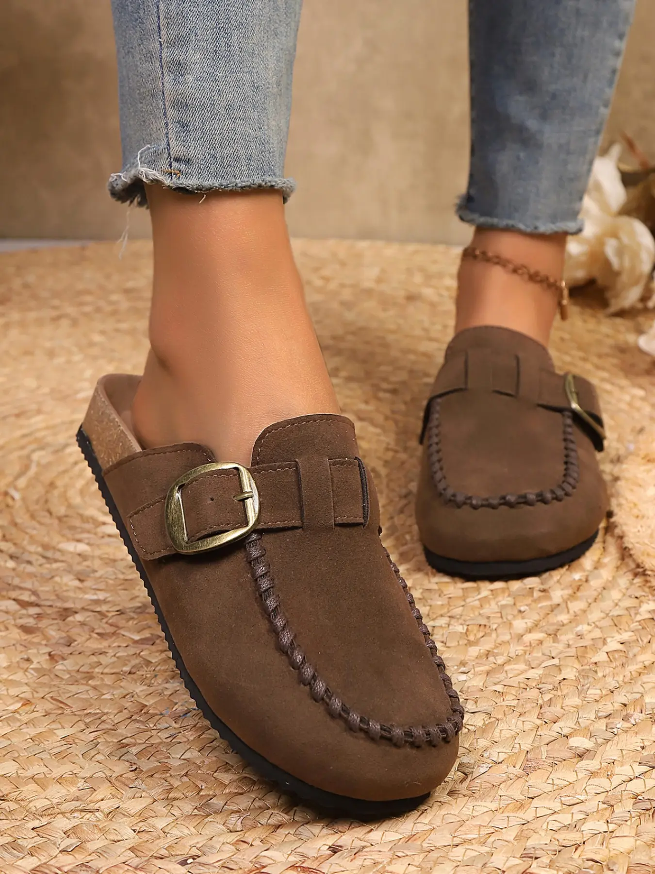 Women's Casual Classic Suede Moccasin Slippers, Slip-On Soft Comfortable Lightweight Flats, Perfect for Daily Commute & Weekend Wear, Footwear, Slip On Mules
