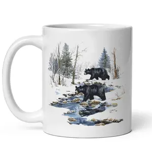 Retro Bison Roaming A Geyser Basin Mug - 90s Bull Buffalo Mountain Wilderness Scene Mug #404