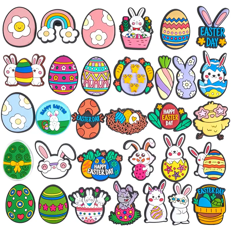 32PCS Easter Egg Shoe Charms, Bunny Rabbit Shoe Charms for Kids Girls Boys DIY Shoe Decoration