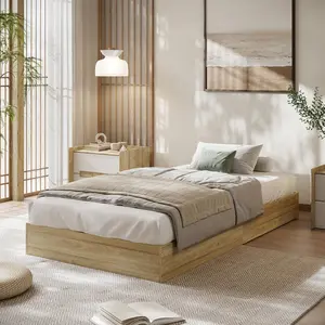 California King Size Solid Wood Platform Bed - Floor-Standing Frame with Sturdy Wooden Slats, No Box Spring Needed, Easy Assembly, Golden Tan Minimalist Aesthetic, Durable Robust Construction, No Headboard