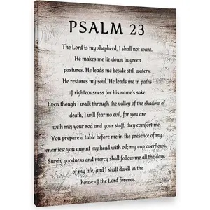 PHAMTE Christian Inspirational Wall Art Decor Canvas 11x14, Motivational Pictures Decorations, Psalm 23 Bible Verse Religious Rustic Framed Prints Artwork for Home Bedroom Living Room C