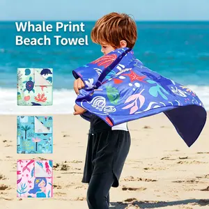 Kids Microfiber Beach Towel Robe, Quick Dry Swim Towel Cape, Soft Absorbent Swimming Beach Shawl for Children bath sheet for shower shark print