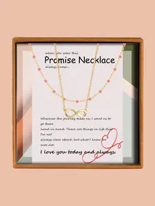 Women's Elegant Beaded Chain Necklace, Exquisite Trendy Infinite Symbol Pendant Necklace, Chic Jewelry & Letter Print Card As Gift for Girlfriend with Gift Box
