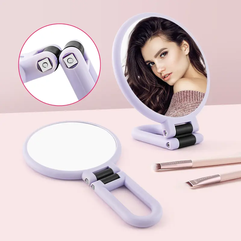 Foldable Dual-Sided Handheld Mirror – Purple | 10X Magnification + Desktop/Handheld/Hanging Use