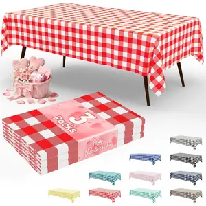 3 Pack Red Gingham Disposable Tablecloths - 54" x 108" Heavy Duty Plastic Table Cloth, Waterproof Buffalo Plaid Table Covers for Picnic, Banquets, Valentine's Day Parties