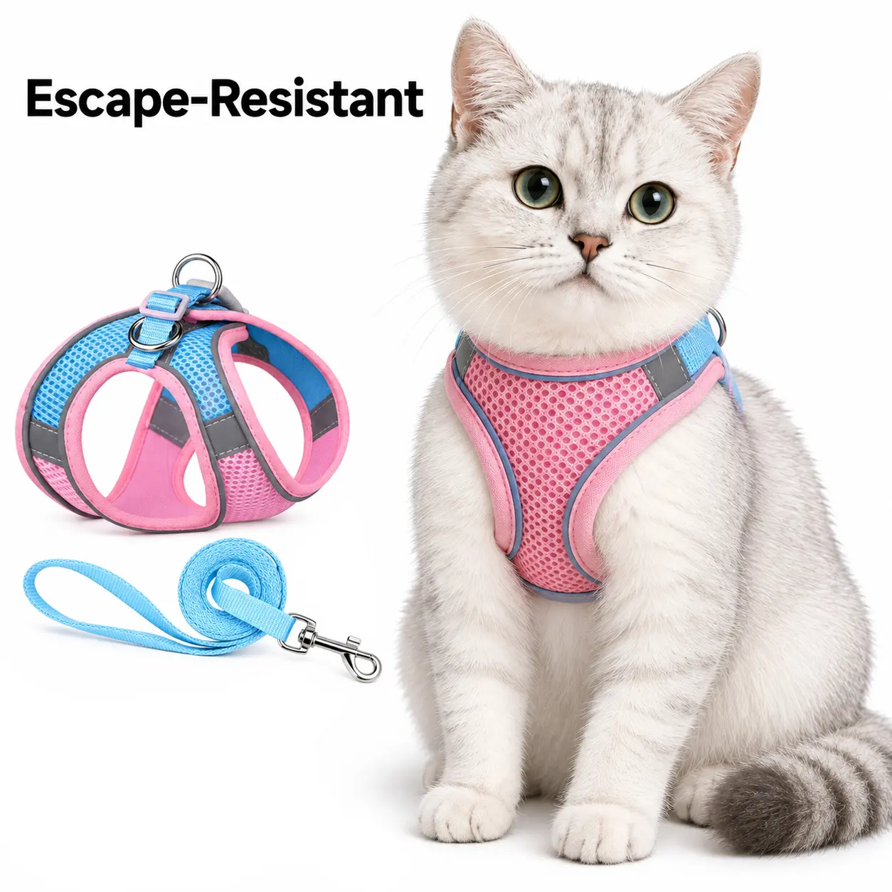 PawLuma Escape Proof Cat Harness and Leash Set, Adjustable Reflective Breathable Mesh Cat Vest Harness for Walking, Comfortable Harness for Kittens and Cats