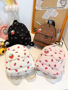 Strawberry Pattern Mini Backpack, Portable Cute Design, Phone Bag, Key Holder, Lightweight Casual Backpack, Unisex Small Travel Bag, Cute Versatile Backpack