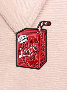 100% Organic Self Love Juice Fresh Enamel Pin Red Carton Heart Slogan Encouragement Gentle Self-Love Alloy Brooches Clip Lapel Backpack Badge Fashion Jewelry Accessories Gifts for Friends