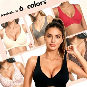 Jelly Wireless Bra Deep V Push Up Seamless T-Shirt Comfortable Plunge No Underwire Bras with Adjustable Straps Everyday Bras