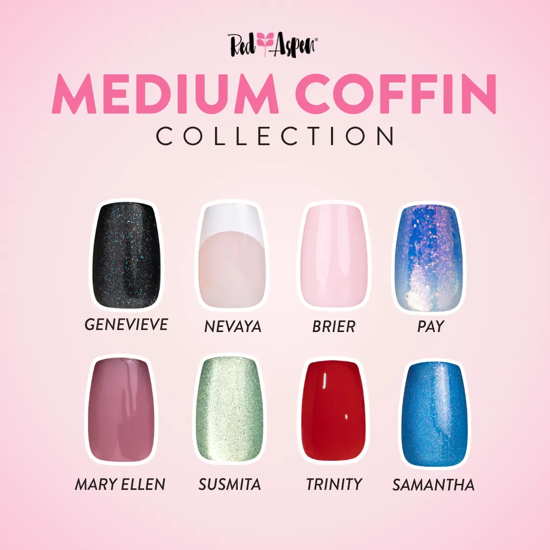 Red Aspen Medium Coffin Press On Nails Salon-Quality Damage-Free 2-Week Wear Nail Dashes
