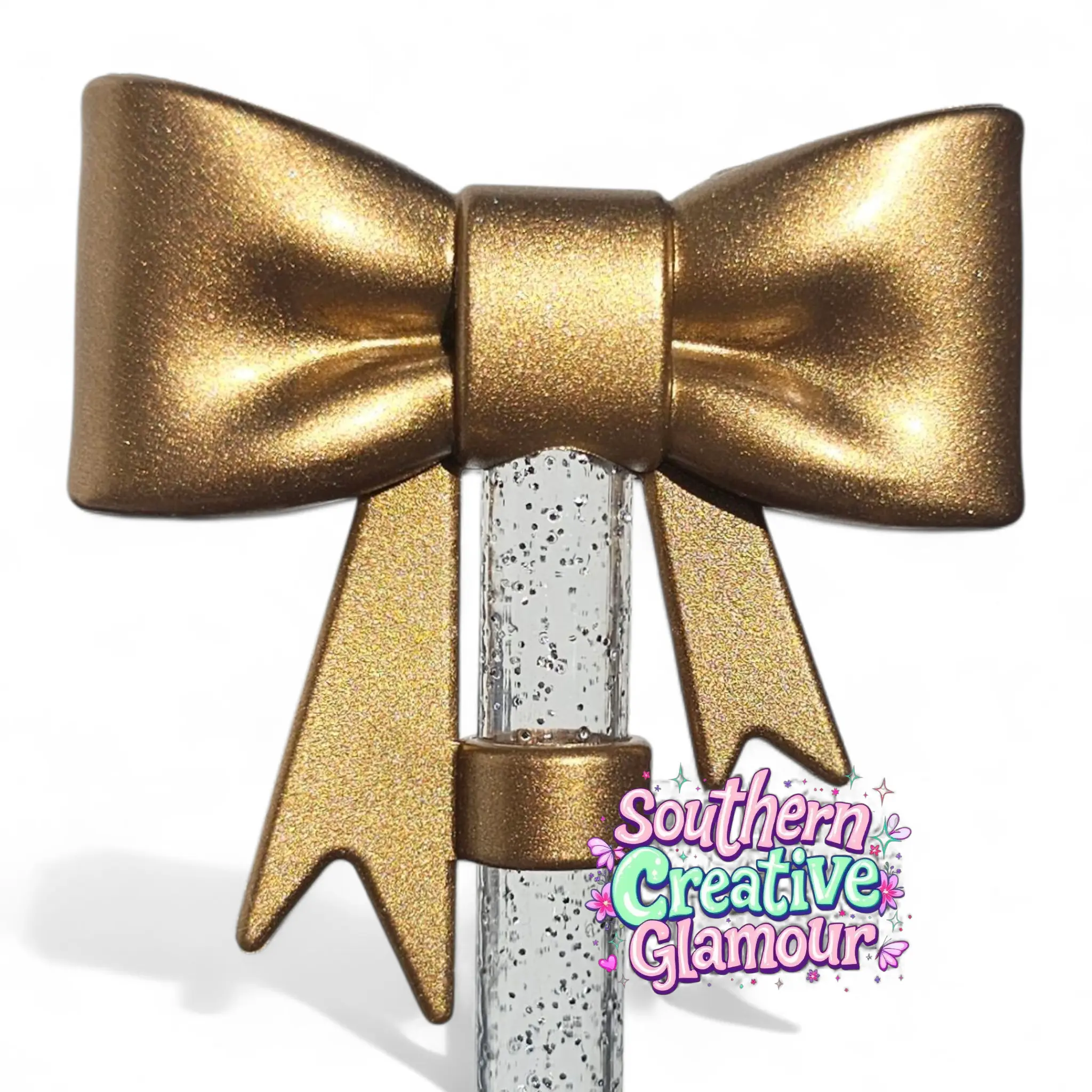 Princess 3D BOW Silicone Straw Topper - Bronze Shimmer