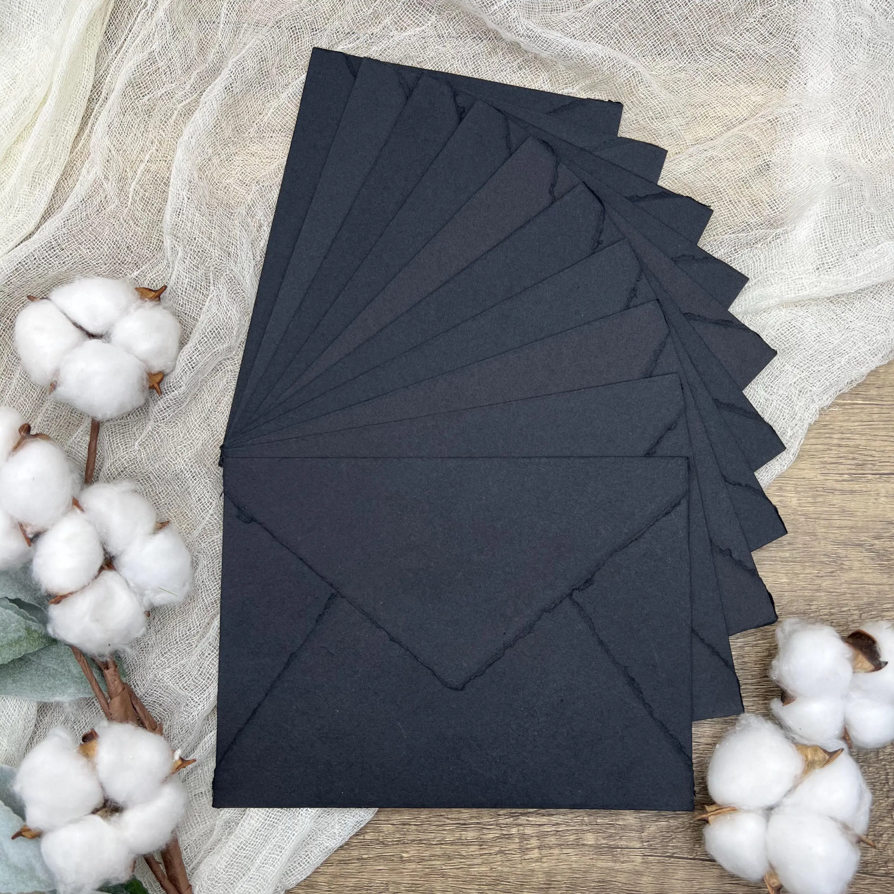 Black Handmade Cotton Envelopes (Set of 10)
