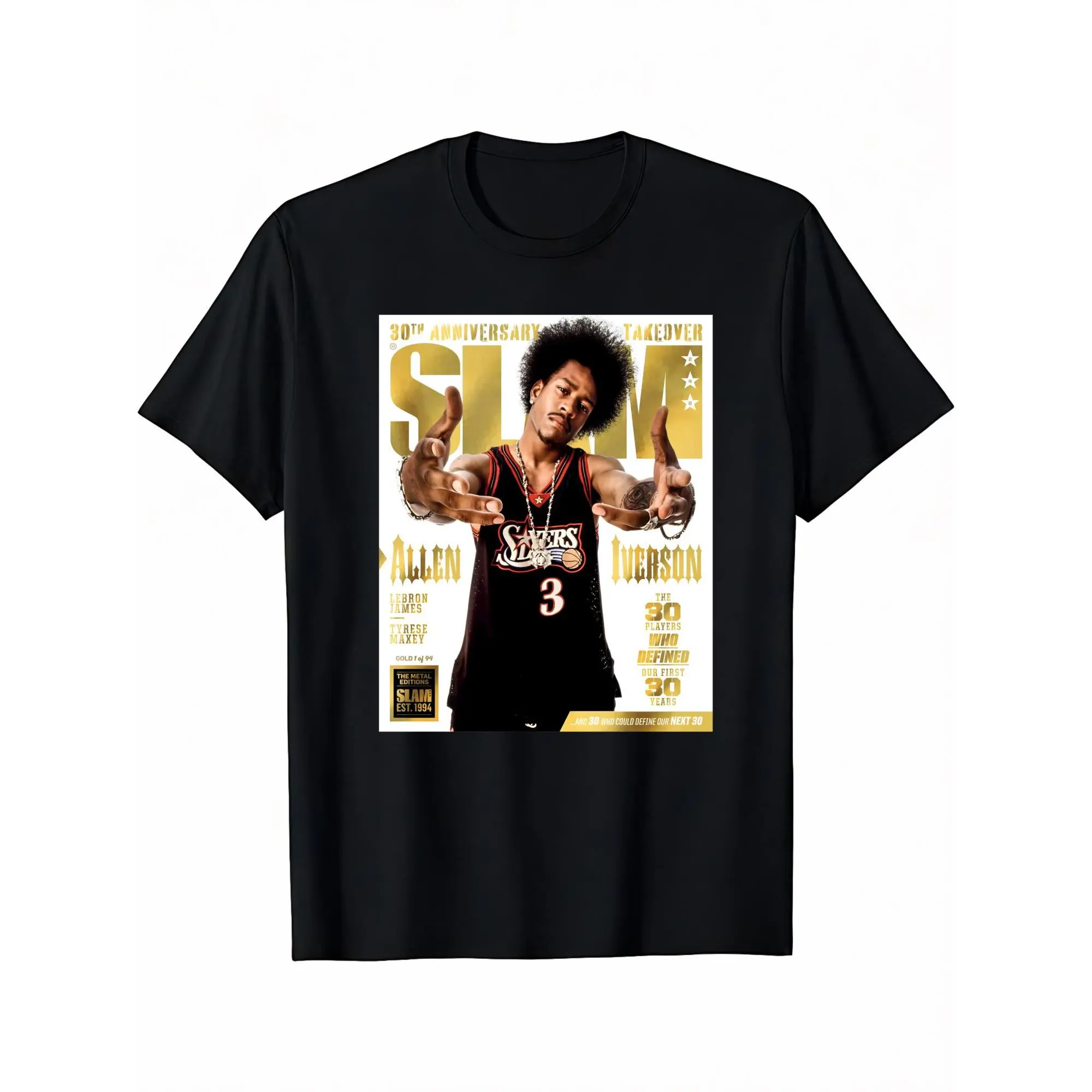 Men's Fitted Vintage Chic Graphic T-Shirt - 100% Cotton, Short-Sleeve, Round Neck, Allen Iverson SLAM Cover Digital Print, Casual Basketball Figure Top, Do Not Dry Clean, Halloween, Holiday, Korean, New Year, Preppy, Retro, Wedding