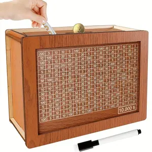 Wooden Decor Piggy Bank - $10000 Savings Challenge Box for Kids & Adults, 10000 Savings Challenge Box, Cash & Coin Saving Box, Gift for Boys & Girls
