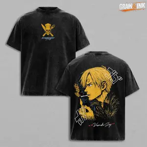 Sanji Vinsmoke Shirt – One Piece Vintage Acid Washed Oversized Graphic T Shirt, Black Leg Chef Anime Streetwear, Double Sided Print Manga Aesthetic, Heavyweight Cotton Unisex Tee, Gift for Anime Fans