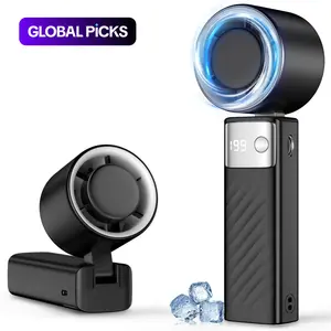 Portable Handheld Turbo Fan, Personal Rechargeable Fan, 199-Speed Adjustment Foldable Mini Fans, LED Display Fans for Outdoor Indoor, Powerful Turbo Fan, Multifunctional Cooling Fan #GLOBAL PICKS