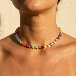 AliviaLuxe Dopamine Necklace - Rainbow Beaded Choker - UV Reactive Necklace Waterproof - Summer Jewelry Stainless Steel, Stackable