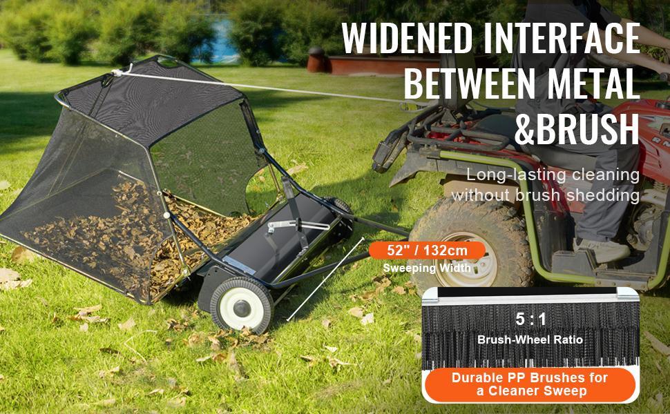 VEVOR 52-inch Lawn Sweeper Tow Behind, TikTokShopBlackFriday, 26 cu.ft. Large Pull Behind Grass Sweeper, Heavy Duty Leaf & Grass Collector with Dumping Rope Design, Adjustable Sweeping Height for Picking Up Debris & Grass
