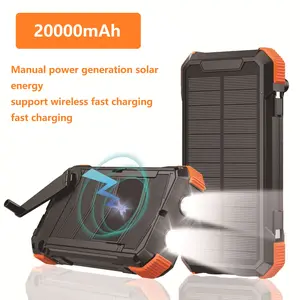 SST W22 Manual power generation solar power charger 20000mAh  fast charging, support wireless charging C-type input and output 3-6 foldable panels, camping lights SOS flashlights, USB attachment cable, 3 charging methods