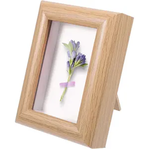 Small Picture Frames 2x3, Small Wooden Photo Frame Tiny Wood Wallet Size Frames Brown Wooden Standing Photo Frame with Clear Glass for TableTop and Wall Mounting