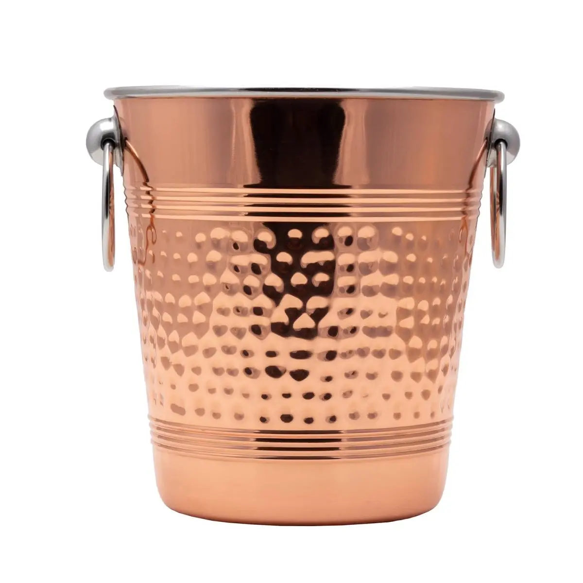Hammered Distressed Vintage Copper Ice Bucket with Handles - 5.75" Base Dia, 8" Top Dia, 8.5" H, Stainless Steel Bar Utensil Set for Home Bar Enthusiasts, Parties, Traveling Mixologists