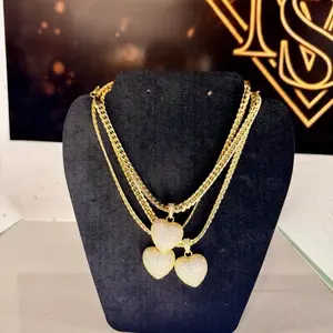 Gold Heart Pendant Necklace Set - Layered Chain Design for Women - Fashionable Jewelry Gift