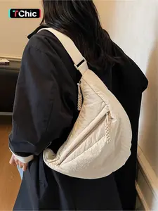 Japanese large capacity dumpling bag, lightweight wide-band crossbody bag, hobo crossbody bag, nylon canvas commuter bag, cycling bag, zipper closure, adjustable shoulder strap, suitable for workplace commuting, leisure shopping, outdoor sports, fitne