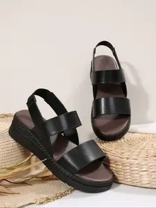 Classic Casual Thick Sole Comfortable Lightweight PU Leather Open Toe Sandals, All Season Footwear, Stylish Slip-On Shoes for Men & Women, Leather Strap Sandals