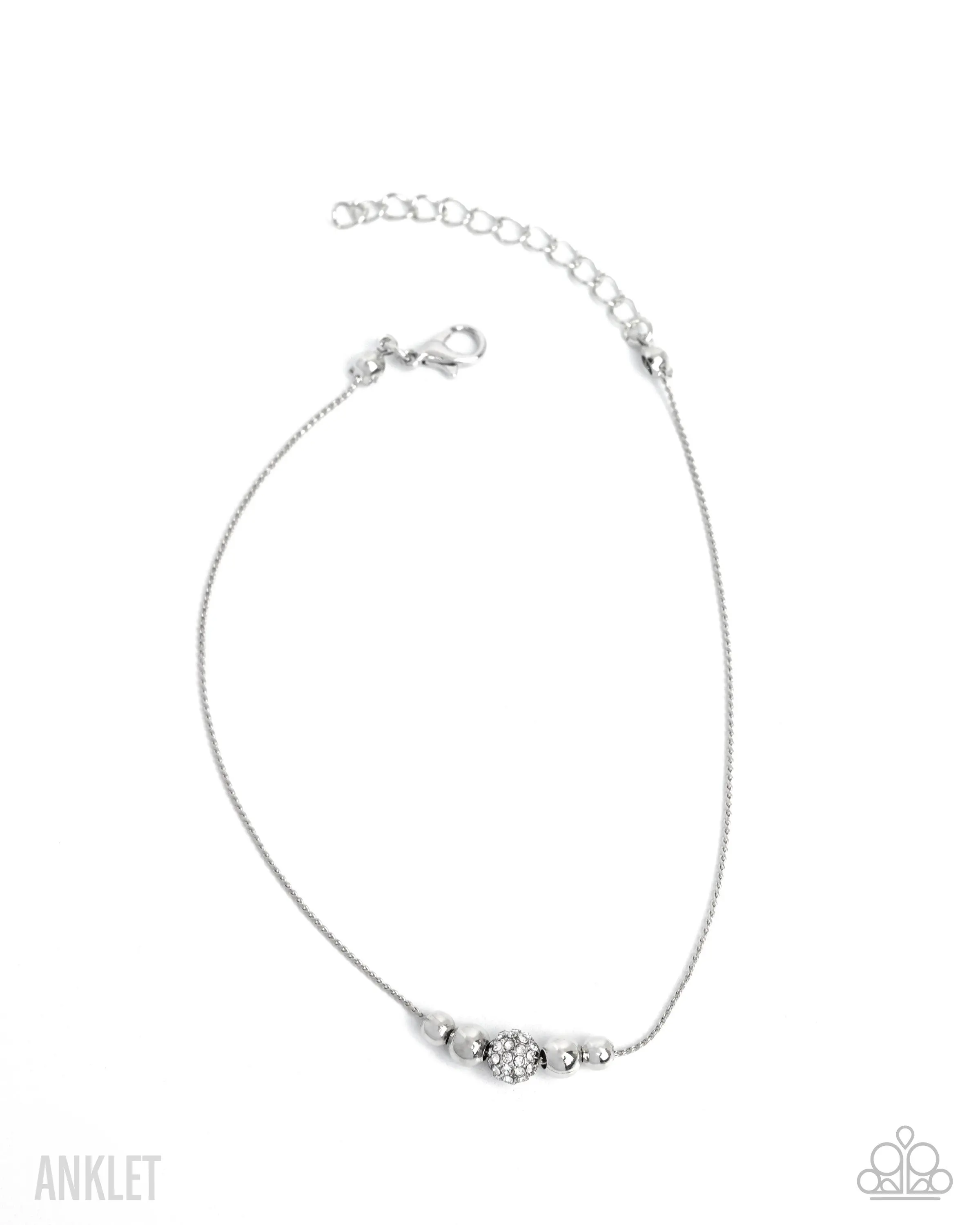 Simple Showcase - White Rhinestone Bead Silver Anklet - Paparazzi