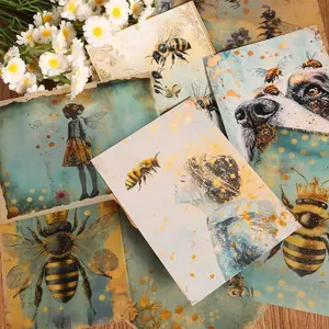 Honey Bee Themed Decorative Paper, 60pcs/set DIY Decorative Paper & Sticker, Scrapbooking Supplies Crafting Kit for Home School Dormitory