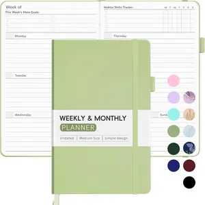 Undated Weekly Planner for 2025,  Simplified Weekly & Monthly Calendar Planner, Cute Daily Organizer Notebook, Agenda Journal to Track Goals & Tasks, Start Anytime, A5 Size, Olive Green