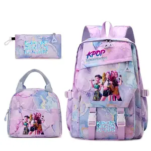 K-Pop 3-PCS Style Gym Backpack for Middle & High School Girls, Large Capacity Weight-Reducing Spine-Protective Back-to-School Student Bookbag