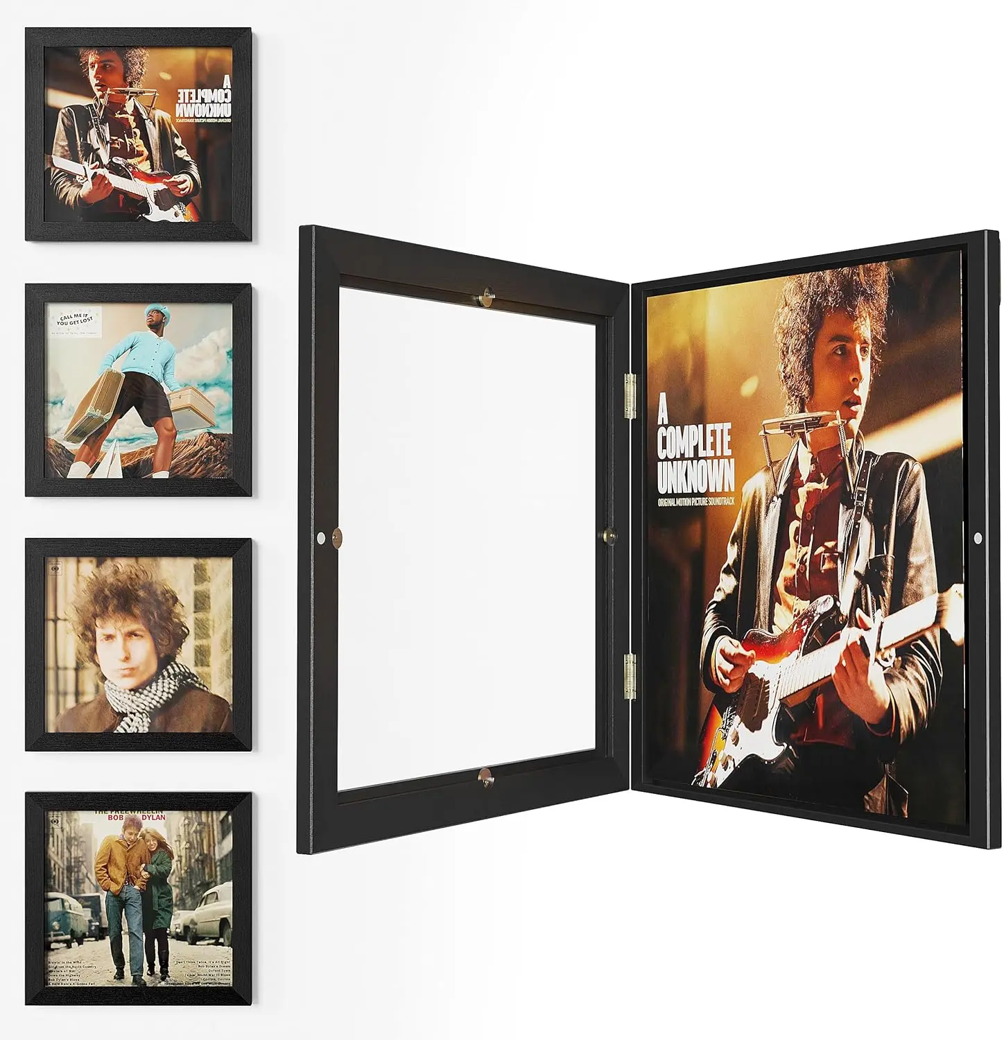 Emfogo 4 Pack Vinyl Record Frames for Wall, Front Opening 12x12 LP Album Cover Display Frames, Wood Wall-Mounted Record Frames, Black