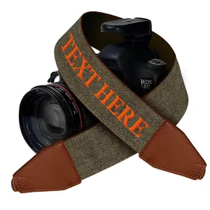 Custom Camera Strap, Embroidered Name Camera Strap - Brown Jeans, Black, Blue Denim