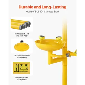 VEVOR Emergency Shower Eye Wash Station, 34.25x 15.75x 91.73 Inch 304 Stainless Steel Eyewash and Shower Combination, OSHA-Approved First Aid Eye Wash Station, for Schools, Labs, Factories, Yellow