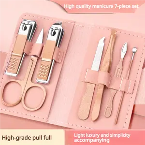 Portable set of nail clippers and beauty tools, 7-piece rose gold stainless steel nail kit, suitable for home, workplace, outdoor travel, and men's and women's nail repairs