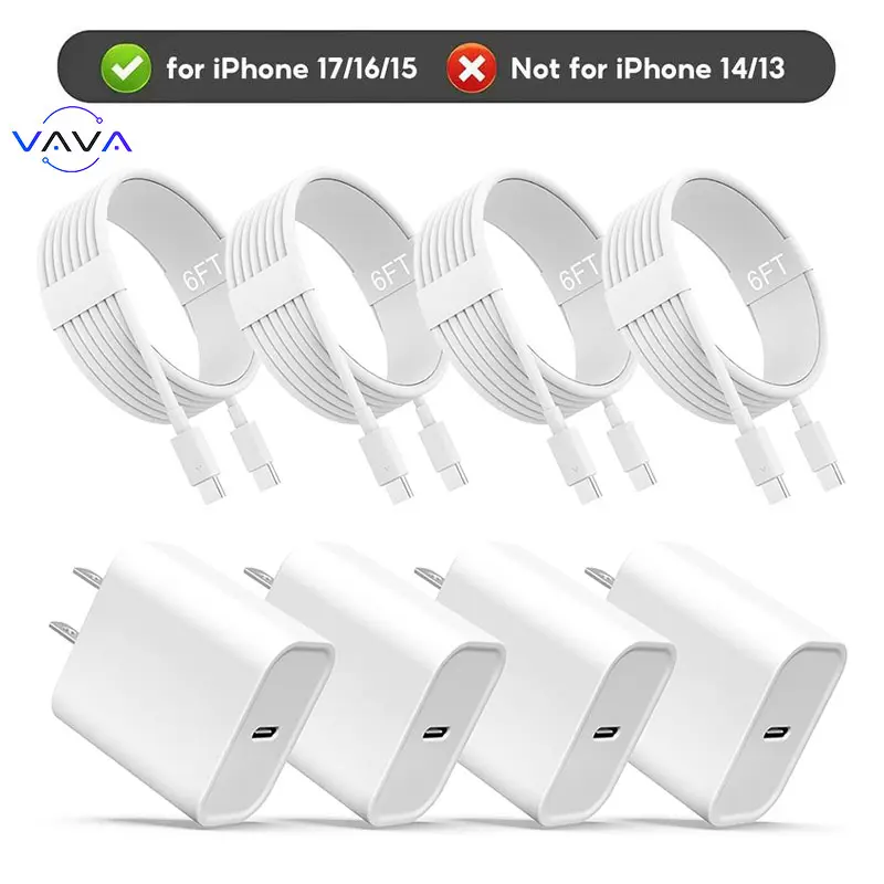6FT 4-Pack iPhone 17 16 15 Charger Fast Charging Type C Chargers USB C Charger Block i Phone 16 Chargers with 4-Pack 6FT Cable for iPhone 17/17 Air/17 Pro/17 Pro Max / iPhone 16/16 Plus/16 Pro/16 Pro Max/iPhone 15/15 Pro Max/Samsung(White)