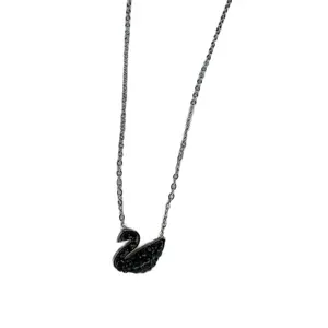 Black swan with black gem stones necklace  AU750 silver chain