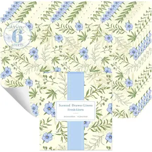 Drawer Liners for Dresser, 6 Sheets Linen Fragrant Non-Adhesive Drawer Paper Liner for Bedroom Shelf Closet Shoe Chest