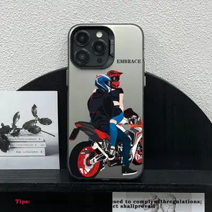 Motorcycle Couple Hug Phone Case for iPhone 17/16/15/14/13/12/11 Pro Max, Motorcycle Design, Anti-Slip, Gift Idea