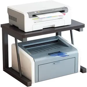 2-Tier Black Desktop Printer Stand, Durable Wood Storage Organizer Shelf for 3D Laser Printer Copier, for Home Office Kitchen 22.5"W*14.8"D*15"H