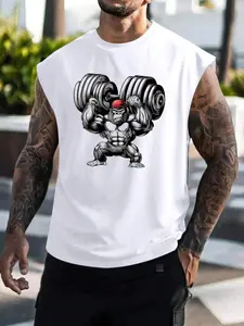 Gym-Ready Gorilla Lifting Dumbbells Graphic Tank Top | Sleeveless Workout Shirt for Bodybuilding & Fitness | Men's Athletic Training Top | TikTok Viral Gymwear for Street & Gym, Athletic Fashion Activewear